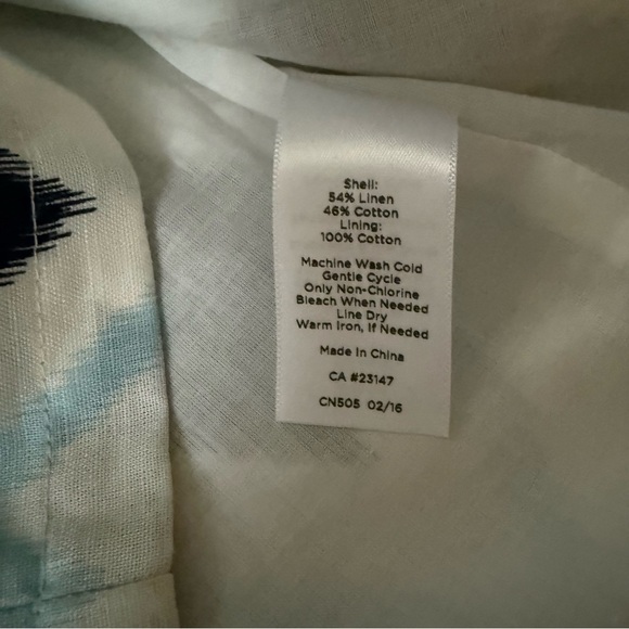 Talbots 8 Petite Blue & White Geometric Print Shift Dress Linen & Cotton Blend - Picture 5 of 6